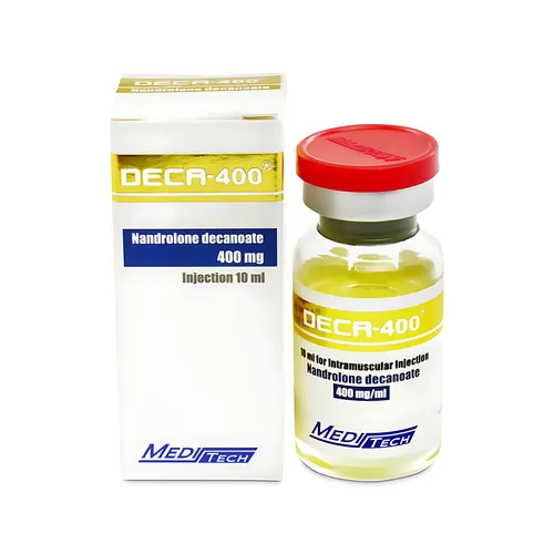 Deca 400 injection packaging showing a 400 mg Deca Durabolin vial. Used for muscle growth and recovery, this anabolic steroid is popular among athletes and bodybuilders. Image highlights the vial and packaging.